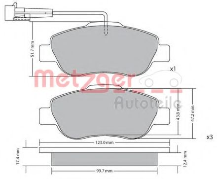 Комплект тормозных колодок, дисковый тормоз METZGER 1170382