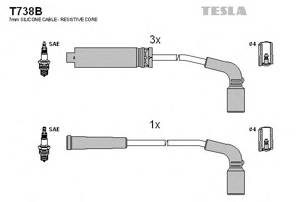 Комплект проводов зажигания TESLA T738B