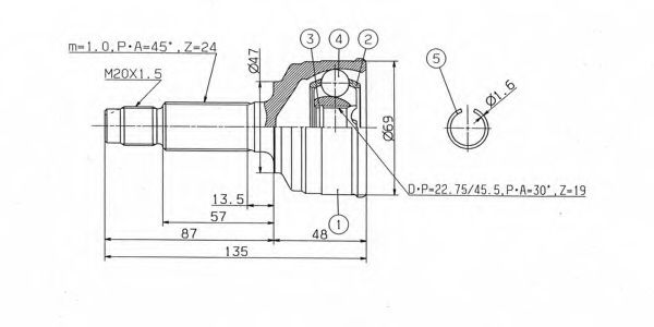 Шарнирный комплект, приводной вал ASHUKI DA-027