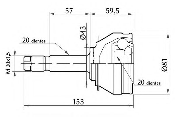 Шарнирный комплект, приводной вал KSM-KOSHIMO 1860.0068020