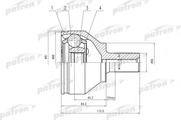 Шарнирный комплект, приводной вал PATRON PCV1562