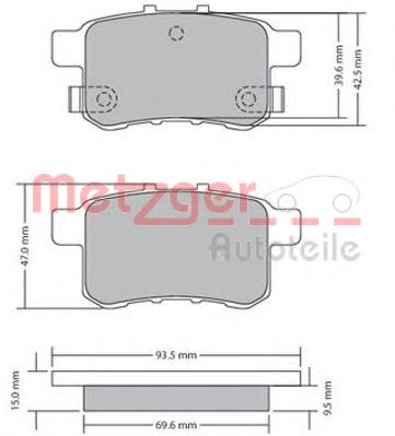 Комплект тормозных колодок, дисковый тормоз METZGER 1170593