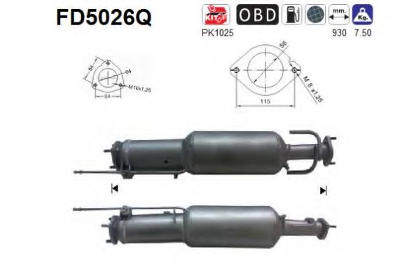 Сажевый / частичный фильтр, система выхлопа ОГ AS FD5026Q