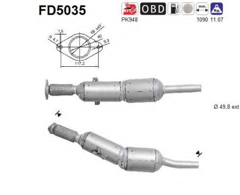 Сажевый / частичный фильтр, система выхлопа ОГ AS FD5035