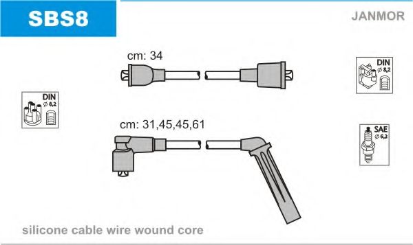 Комплект проводов зажигания JANMOR SBS8