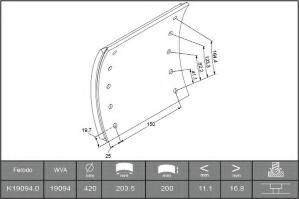 Комплект тормозных башмаков, барабанные тормоза FERODO K19094.0-F3664