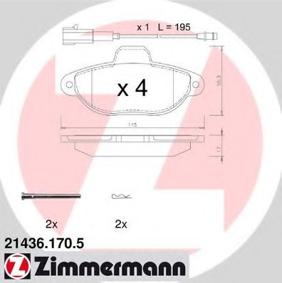 Комплект тормозных колодок, дисковый тормоз ZIMMERMANN 21436.170.5