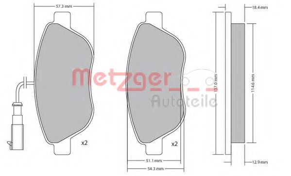 Комплект тормозных колодок, дисковый тормоз METZGER 1170504