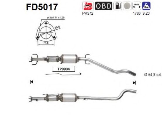 Сажевый / частичный фильтр, система выхлопа ОГ AS FD5017