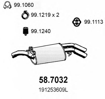 Глушитель выхлопных газов конечный ASSO 58.7032