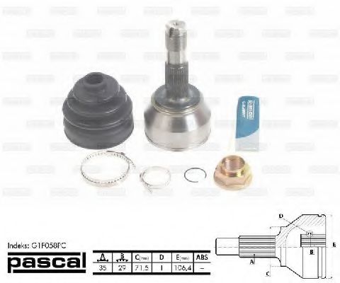 Шарнирный комплект, приводной вал PASCAL G1F058PC