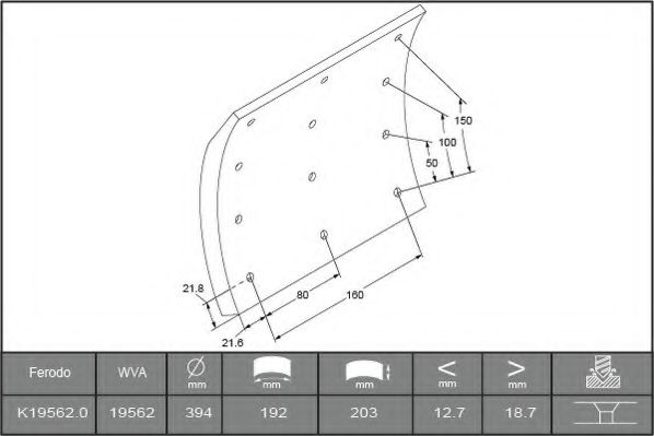 Комплект тормозных башмаков, барабанные тормоза FERODO K19562.0TG