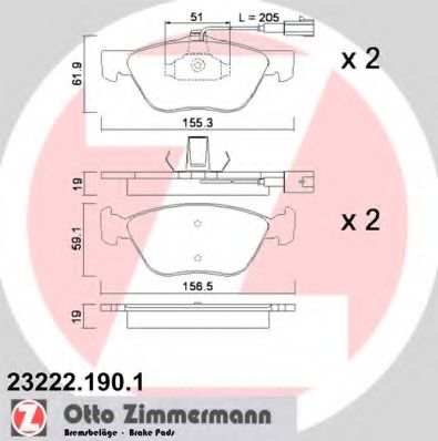 Комплект тормозных колодок, дисковый тормоз ZIMMERMANN 23222.190.1