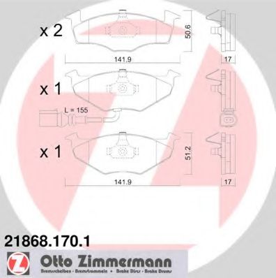 Комплект тормозных колодок, дисковый тормоз ZIMMERMANN 21868.170.1