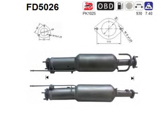 Сажевый / частичный фильтр, система выхлопа ОГ AS FD5026