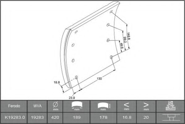 Комплект тормозных башмаков, барабанные тормоза FERODO K19283.0-F3504
