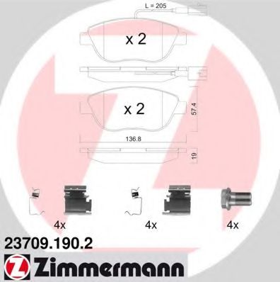 Комплект тормозных колодок, дисковый тормоз ZIMMERMANN 23709.190.2