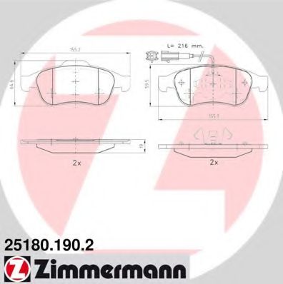 Комплект тормозных колодок, дисковый тормоз ZIMMERMANN 25180.190.2