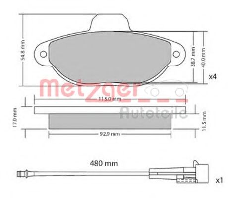 Комплект тормозных колодок, дисковый тормоз METZGER 1170678