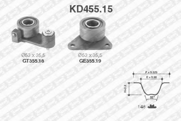 Комплект ремня ГРМ SNR KD455.15