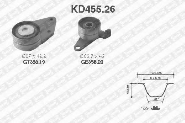 Комплект ремня ГРМ SNR KD455.26