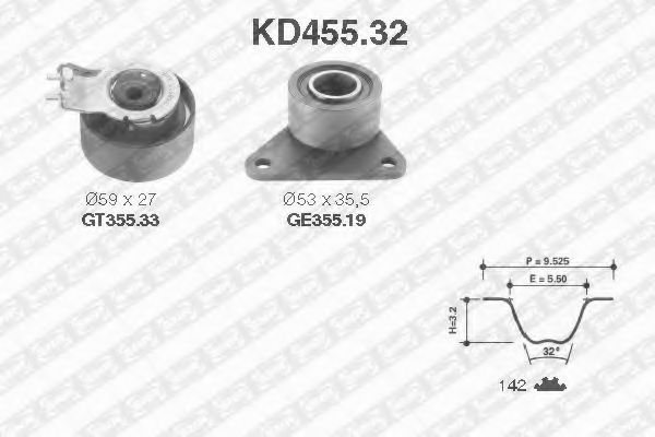 Комплект ремня ГРМ SNR KD455.32