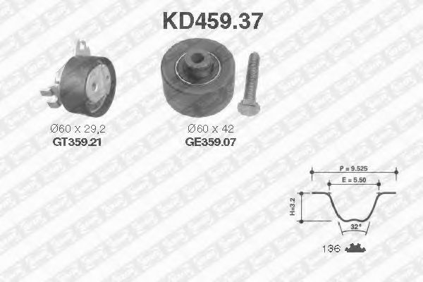 Комплект ремня ГРМ SNR KD459.37