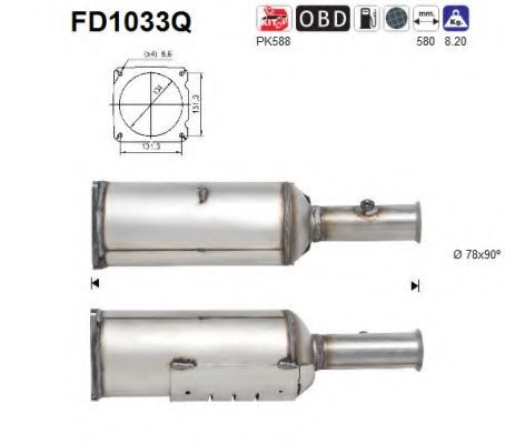 Сажевый / частичный фильтр, система выхлопа ОГ AS FD1033Q