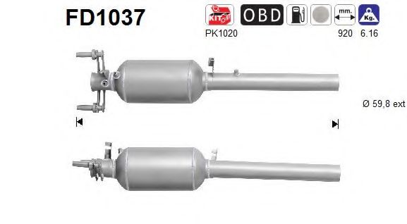 Сажевый / частичный фильтр, система выхлопа ОГ AS FD1037