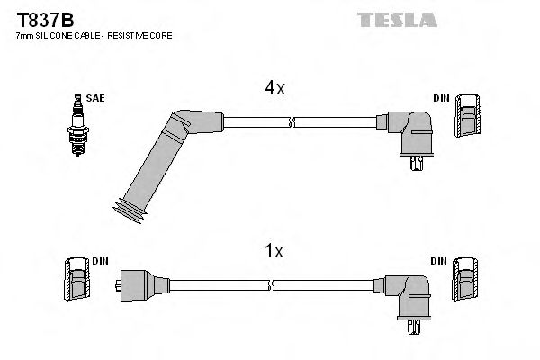 Комплект проводов зажигания TESLA T837B