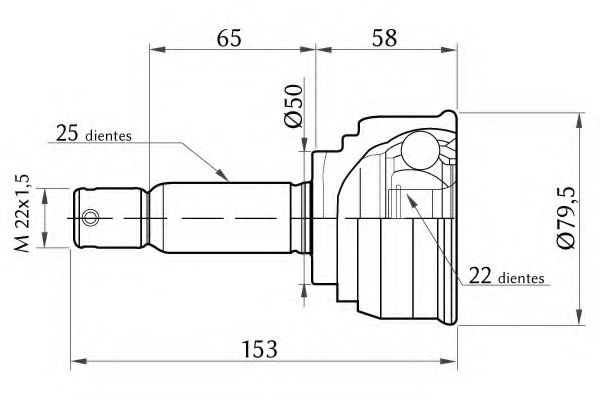 Шарнирный комплект, приводной вал KSM-KOSHIMO 1860.0068004