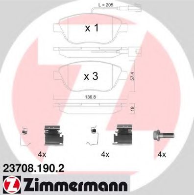 Комплект тормозных колодок, дисковый тормоз ZIMMERMANN 23708.190.2