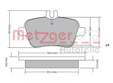 Комплект тормозных колодок, дисковый тормоз METZGER 1170204