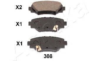 Комплект тормозных колодок, дисковый тормоз ASHIKA 51-03-308