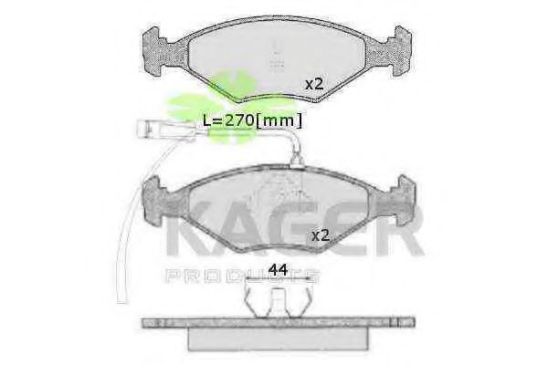 Комплект тормозных колодок, дисковый тормоз KAGER 21193