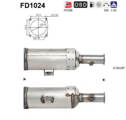 Сажевый / частичный фильтр, система выхлопа ОГ AS FD1024