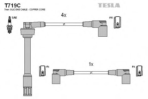 Комплект проводов зажигания TESLA T719C