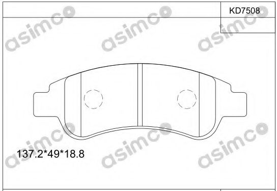 Комплект тормозных колодок, дисковый тормоз ASIMCO KD7508