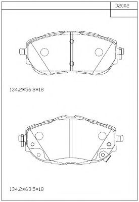Комплект тормозных колодок, дисковый тормоз ASIMCO KD2002