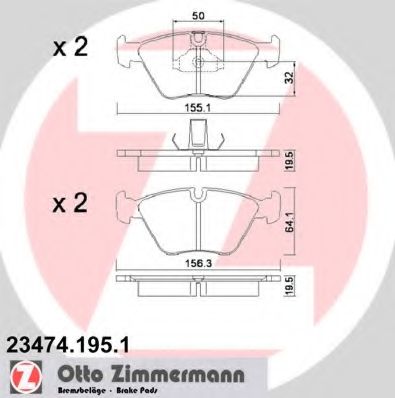 Комплект тормозных колодок, дисковый тормоз ZIMMERMANN 23474.195.1