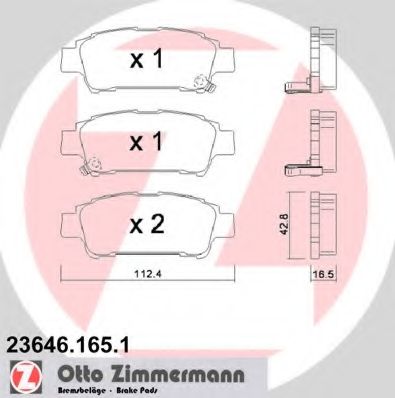 Комплект тормозных колодок, дисковый тормоз ZIMMERMANN 23646.165.1