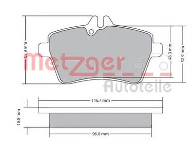 Комплект тормозных колодок, дисковый тормоз METZGER 1170053