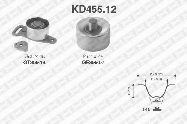 Комплект ремня ГРМ SNR KD455.12