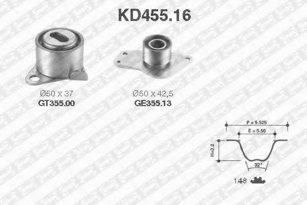 Комплект ремня ГРМ SNR KD455.16