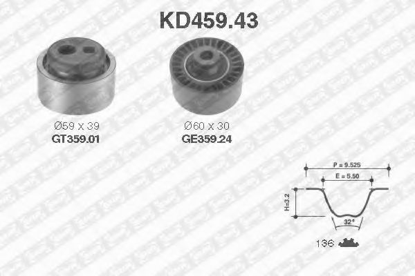 Комплект ремня ГРМ SNR KD459.43