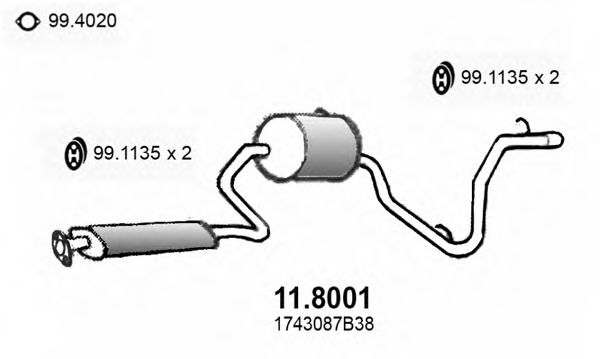 Средний / конечный глушитель ОГ ASSO 11.8001