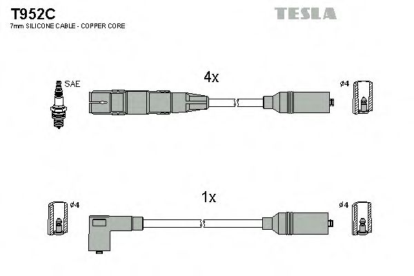 Комплект проводов зажигания TESLA T952C