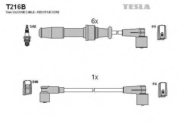Комплект проводов зажигания TESLA T216B