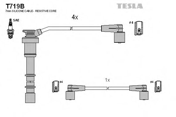 Комплект проводов зажигания TESLA T719B