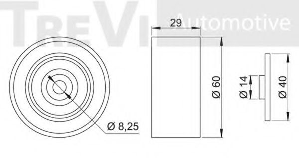Натяжной ролик, поликлиновой  ремень TREVI AUTOMOTIVE TA1861